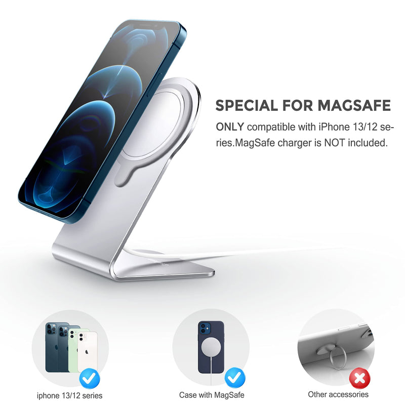 [Australia - AusPower] - Stand for MagSafe Charger, CreaDream Aluminum Stand Holder Cradle for iPhone 13 12 Series, Magsafe Accessories Compatible with iPhone 13 12 Mini, Pro, Pro Max, MagSafe Charger Not Included-Silver Silver 