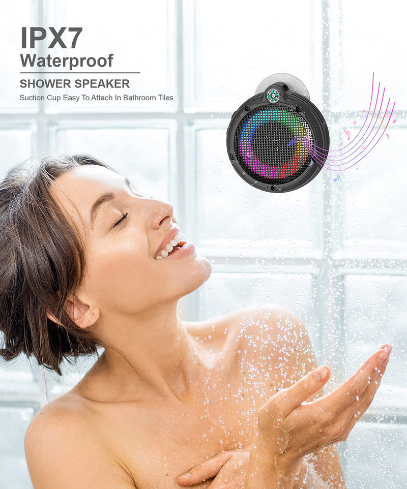[Australia - AusPower] - Ortizan Bluetooth Shower Speaker, IPX7 Waterproof Speaker with LED Lights, Portable Outdoor Wireless Speaker with 8W & 24H Playtime, Perfect for Shower, Bike, Hike, Support TF Card, FM Radio 