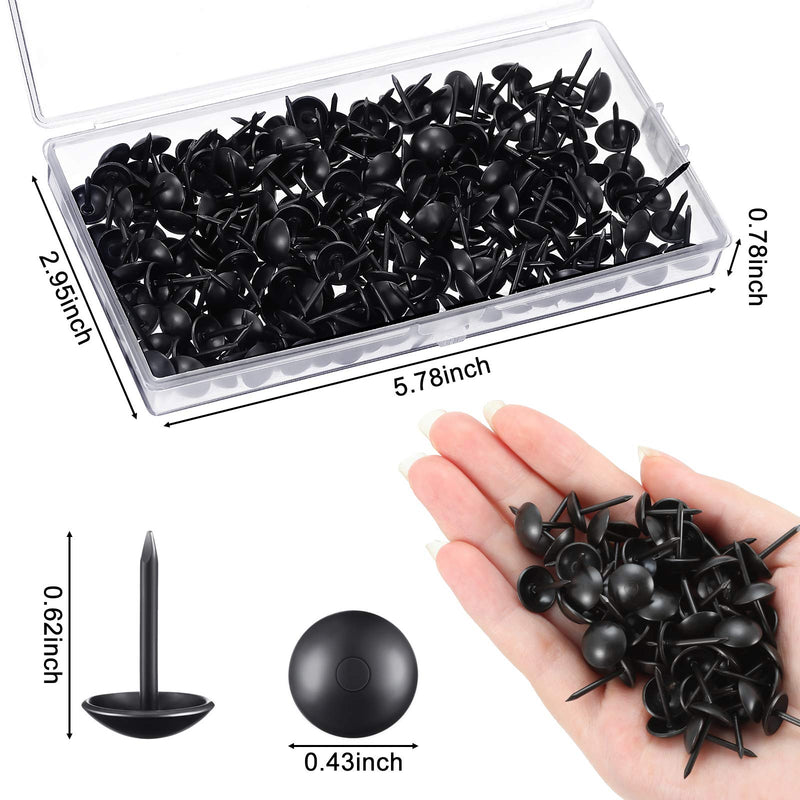 [Australia - AusPower] - 200 Pieces Matte Black Upholstery Nails 7/16 Inch, 11 x 17 mm Furniture Sofa Thumb Tacks Push Pin DIY Nail Assortment Kit in Storage Box for Upholstered Furniture Cork Board, DIY Project, Home Decor 