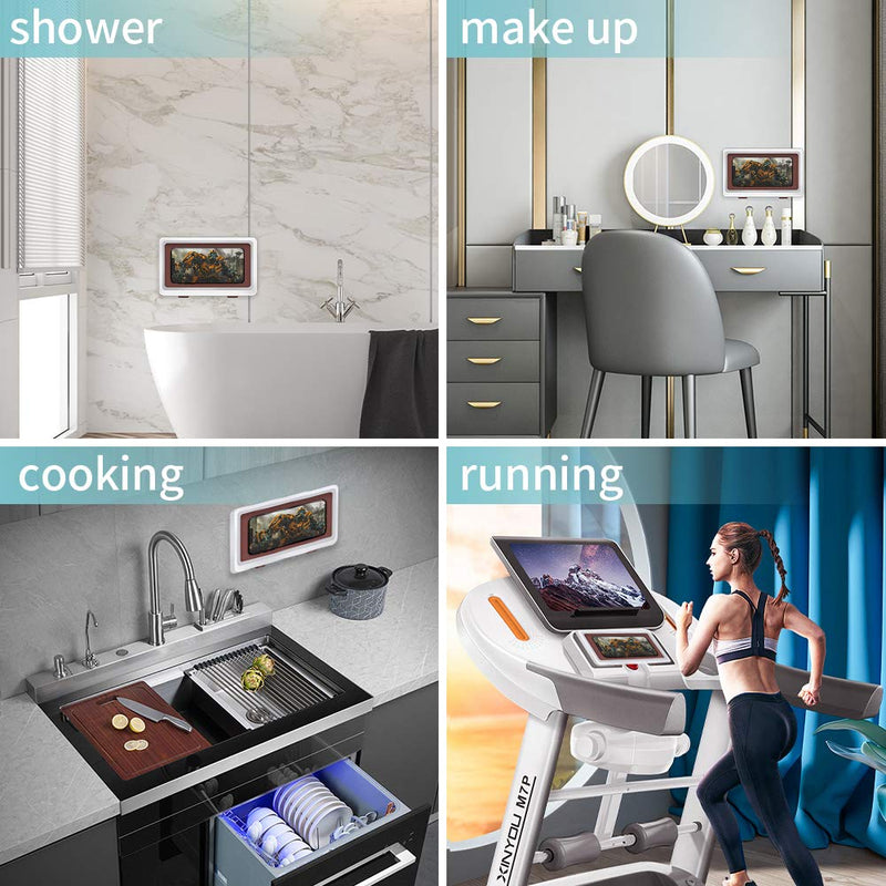 [Australia - AusPower] - Wall Mount Shower Phone Holder Bathroom Case Waterproof Self Adhesive Bathroom Phone Holder Anti Fog Touch Screen for Bathroom Shower Kitchen Make up Compatible with Mobile Phones Under 6.8 inches without hook 