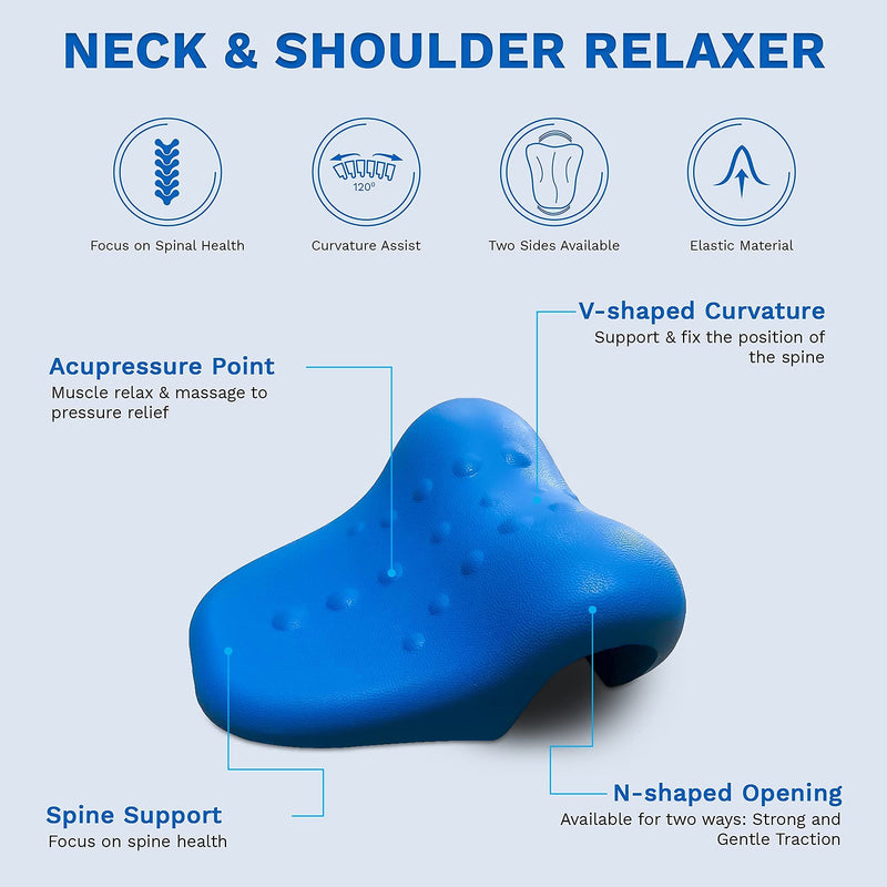 [Australia - AusPower] - Neck Stretcher for Pain Relief, Neck and Shoulder Relaxer, Cervical Traction Device Pillow for TMJ Pain Relief and Cervical Spine Alignment, Chiropractic Pillow with Acupressure Point (Dark Blue) Dark Blue 
