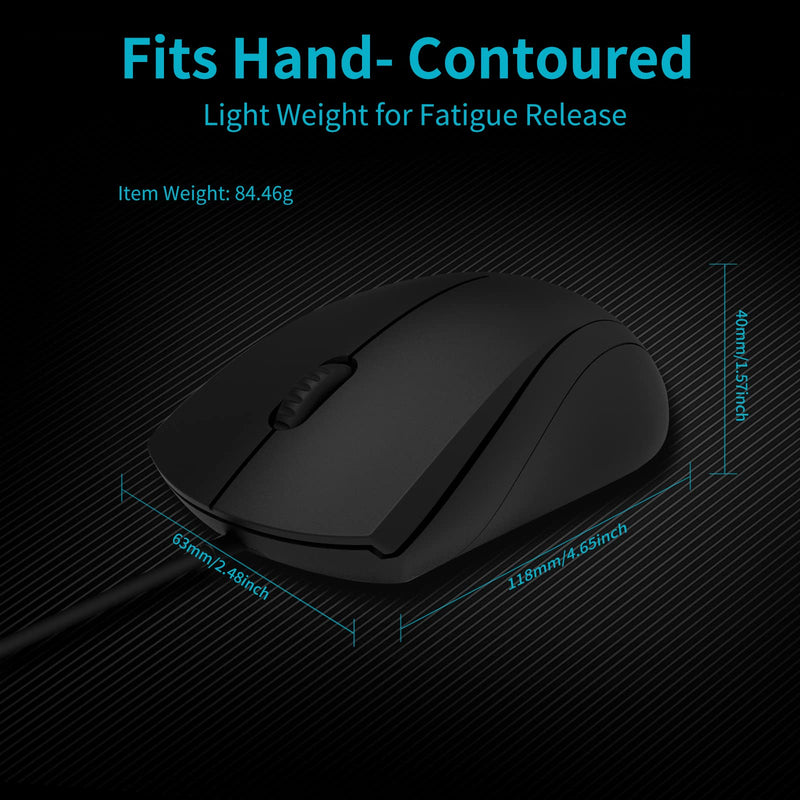 [Australia - AusPower] - RAPOO Silent Wired Mouse, 1000 DPI 5ft Cord Quiet Button Optical Computer Mouse, Left Right Hand Use, for Laptop Chromebook Mac Notebook, Matte Black 