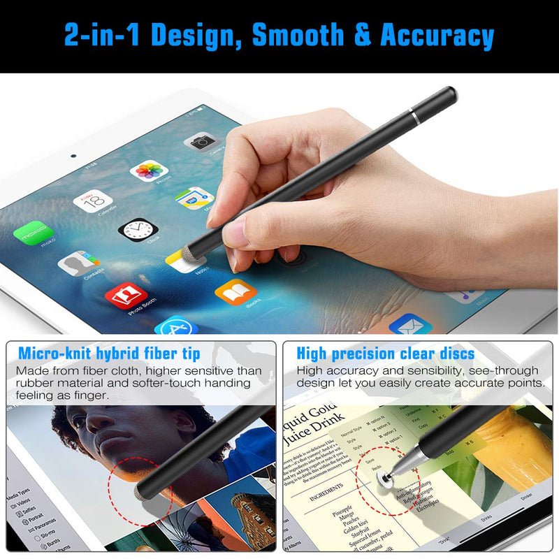 [Australia - AusPower] - MoKo Stylus Pens 2 PCS for iPad Pencil, High Sensitivity & Fine Point Universal Writing Drawing Capacitive Pen for iPhone/iPad Pro/Mini/Air/Galaxy/Kindle/Android/Surface/Other Touch Screens, Black 