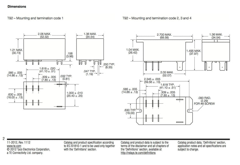 [Australia - AusPower] - TE CONNECTIVITY/POTTER & BRUMFIELD T92P7A22-24 Power Relay, DPST-NO, 24VAC, 30A, Flange (Twо Расk) 1 