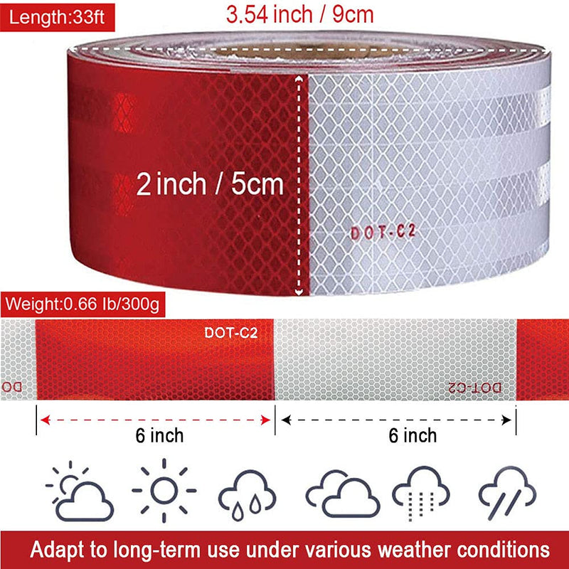 [Australia - AusPower] - Reflective Tape Outdoor Red/White 2 Inch x 33 Feet DOT-C2 Safety Tape Waterproof Conspicuity Trailer Truck Reflector Red-White 