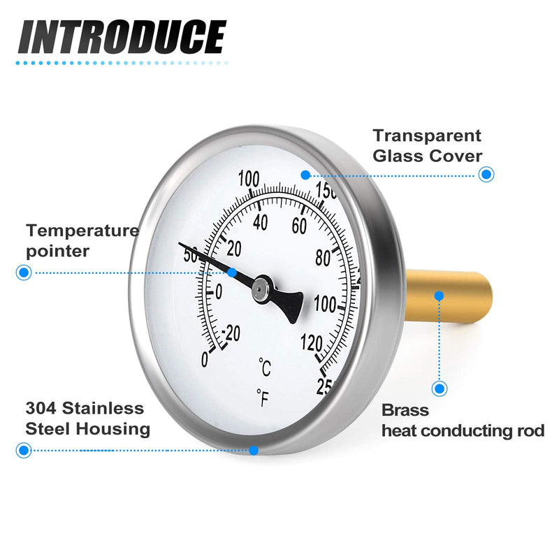 [Australia - AusPower] - MEANLIN MEASURE 1/2" NPT Bimetal Thermometer for hot Water, boilers, and Pipes，2-1/2" Dial, 2-1/4" Lead-Free Brass Stem，Temperature Range 0-250°F/-20-120 ° C, Accuracy 2%,Center Back Mount 2.5Dial/0-250°F 