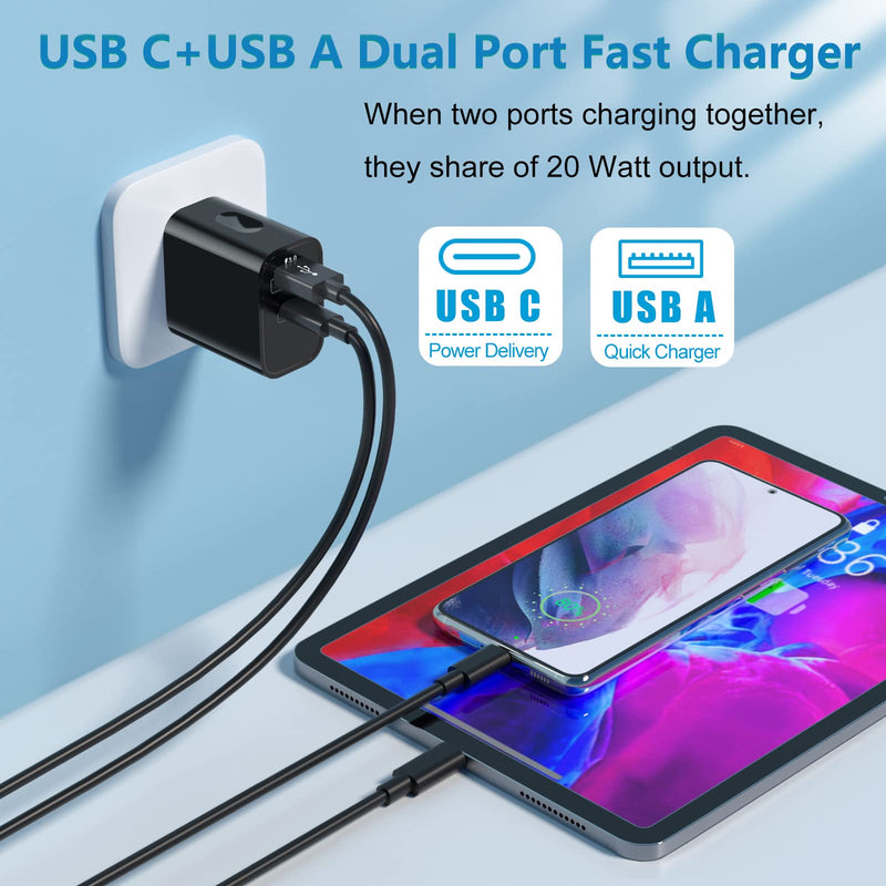 [Australia - AusPower] - 20W USB C Fast Charger+Quick Charger 3.0 Wall Charger, Bangfun 5 Pack Dual Port PD Fast Charging Block Power Adapter Compatible iPhone 13/12/11 Pro Max, XR/XS/SE/8/7 Plus, Samsung S21/S10 (Black) Black 