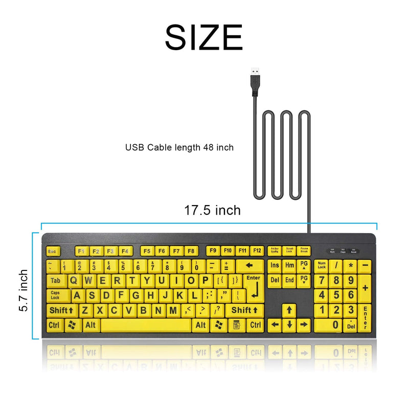 [Australia - AusPower] - BOOGIIO Large Print Computer Keyboard, Wired USB High Contrast Keyboard with Oversized Print Letters for Visually Impaired Low Vision Individuals (Yellow+Black) 