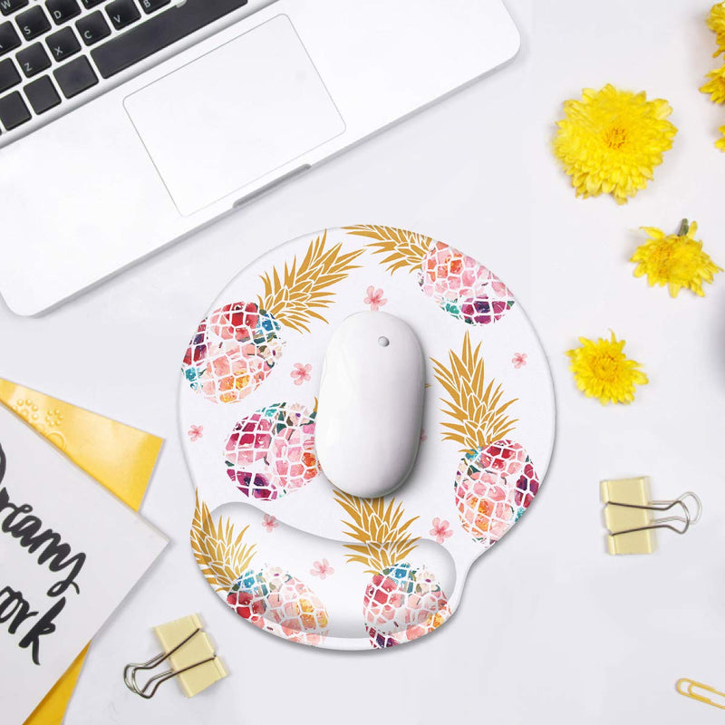 [Australia - AusPower] - Ergonomic Mouse Pad with Wrist Support, WAVEYU Cute Design Mouse Pad for Women Non-Slip Rubber Base Mousepad for Desk Laptop Gaming Working Computers Laptop Easy Typing & Pain Relief, Pink Pineapple 
