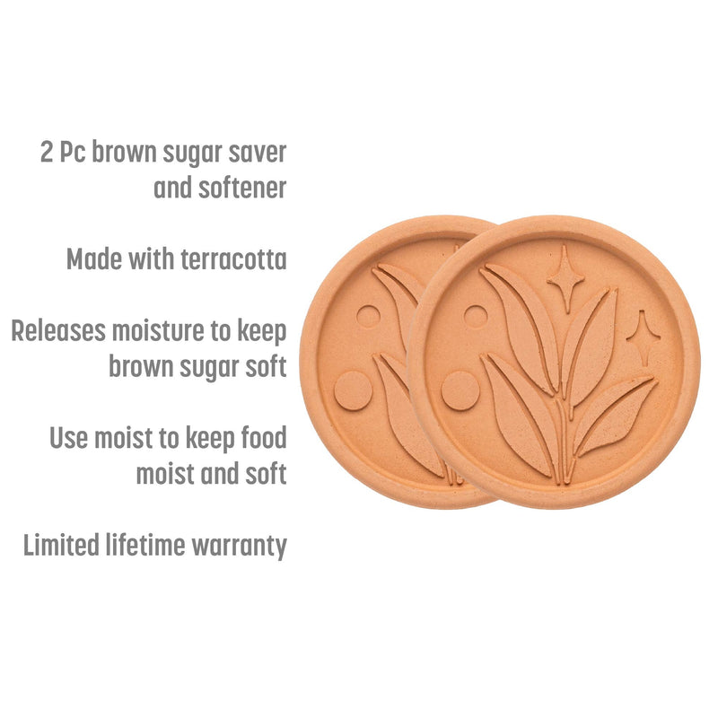 [Australia - AusPower] - Goodful Brown Sugar Saver and Softener Disc with Elegant Leaf Design, Multiple Uses for Food Storage Containers, Reusable and Food Safe, Terracotta, 2 Pack Sugar Saver 2-Pack 