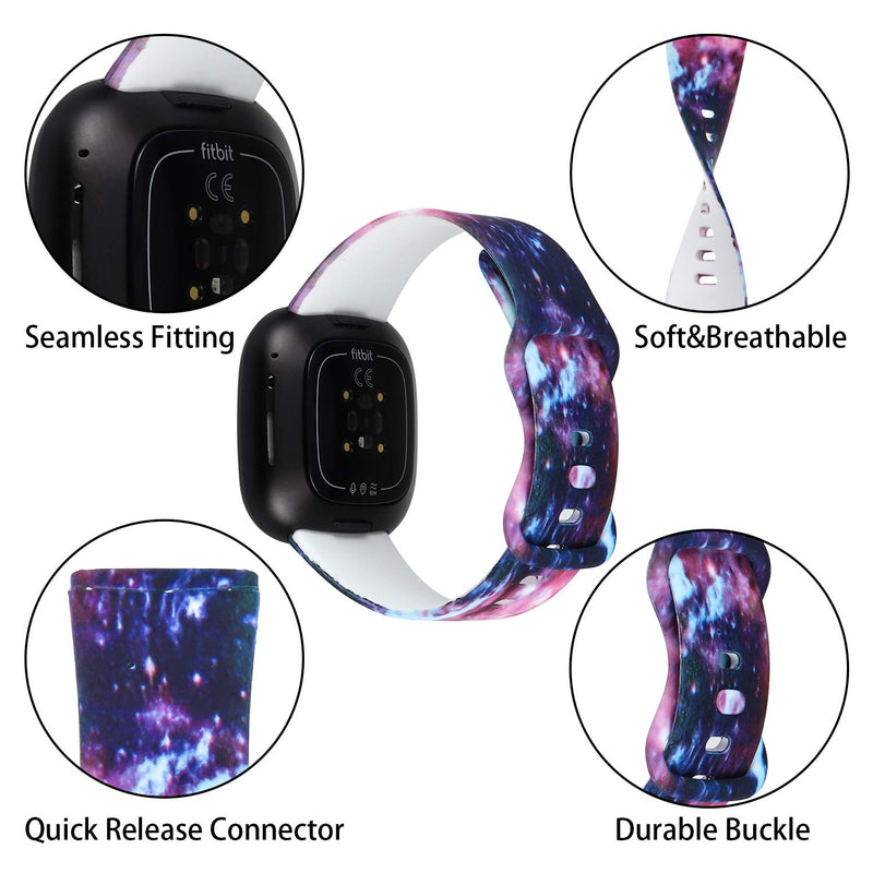 [Australia - AusPower] - honecumi Floral Versa 3 Bands Replacement for Fitbit Sense / Fitbit Versa 3 Smart Watch Band Strap for Men Women Colorful Pattern Elastic Silicone Waterproof Sport Wristband Accessories- Small Large Dreamy Purple Starry Small:5.5"-7.1" Wrist 