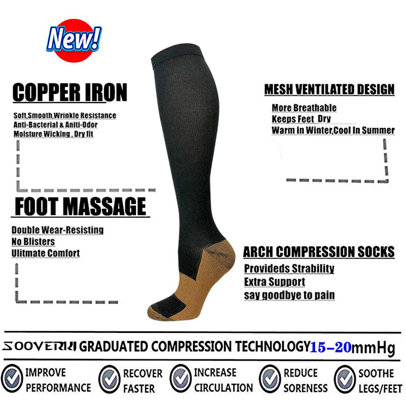 [Australia - AusPower] - Graduated Medical Copper Compression Socks for Men & Women Circulation 8 Pairs 15-20mmHg - Best for Running Athletic Cycling Small-Medium 01 Black 