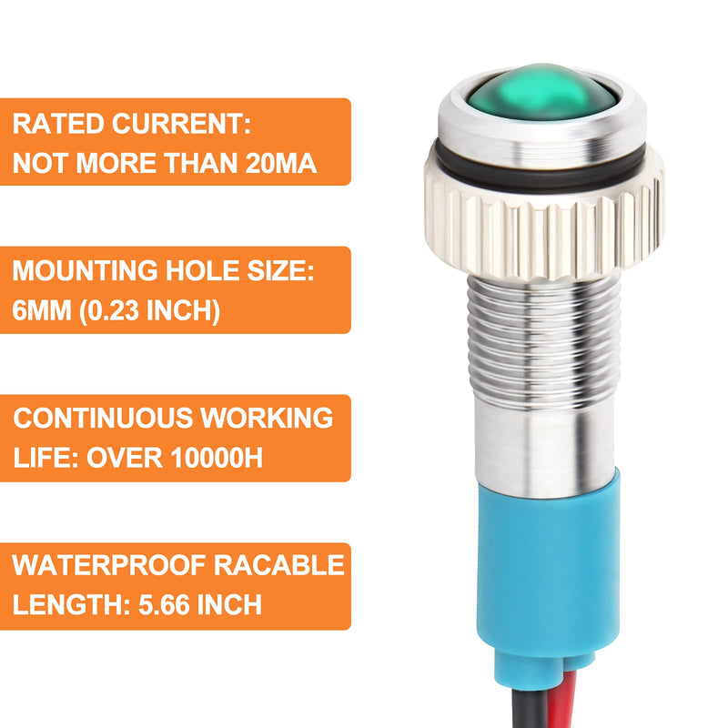 [Australia - AusPower] - GASHER 12V/24V/110V 20mA Energy Saving Indicator Light Mounting Hole Size 6mm Green Yellow Red Blue White 5 PCS 6MM（24V） 