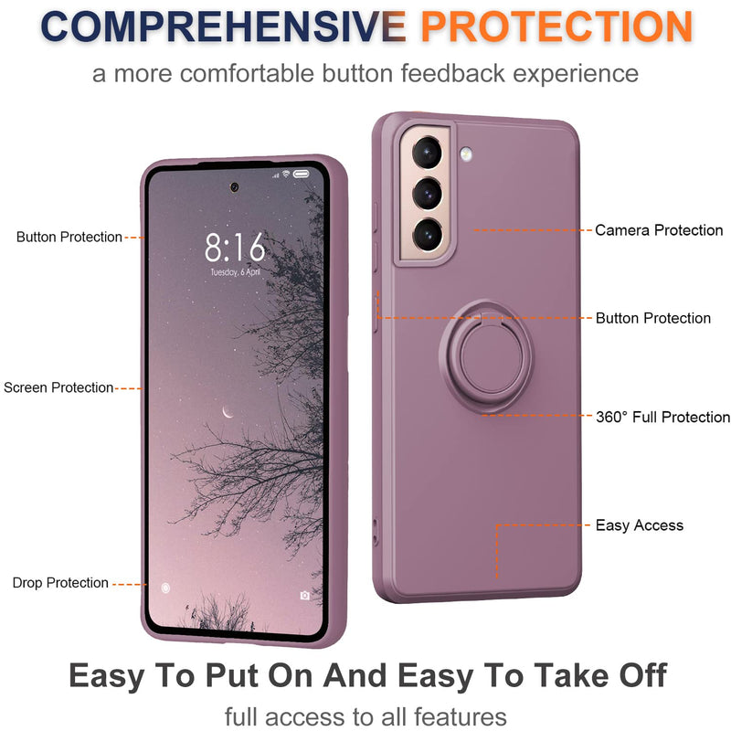 [Australia - AusPower] - 13peas Case Compatible with Samsung Galaxy S22（5G 2022 Released）, Silicone with Ring 360°rotatable Kickstand case Support Magnetic Car Mount，Protective Cover with Strap (Purple) Purple 