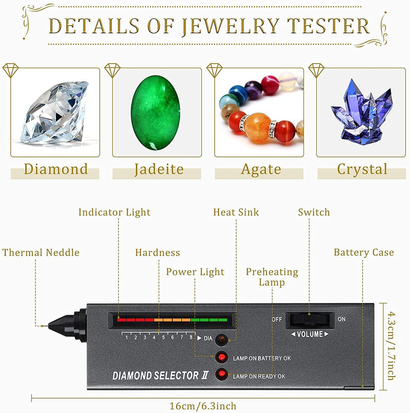 [Australia - AusPower] - Hqdz High Accuracy Diamond Tester Jewelry Detector Gem Pen 30X 60X Illuminated Eye Loupe Mini Led Foldable Magnifying Distinguish Tool (Black Tester, Black Loupe) H-ad-7 