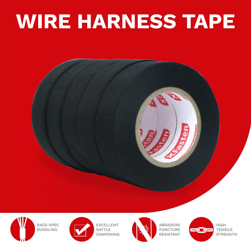 [Australia - AusPower] - XFasten Wire Harness Tape, 3/4-Inch by 50-Foot (5-Pack), High Temp Wiring Loom Harness Self-Adhesive Felt Cloth Electrical Tape for Automotive Engine and Electrical Wiring 3/4-Inch by 50-Foot (5-Pack) Black 