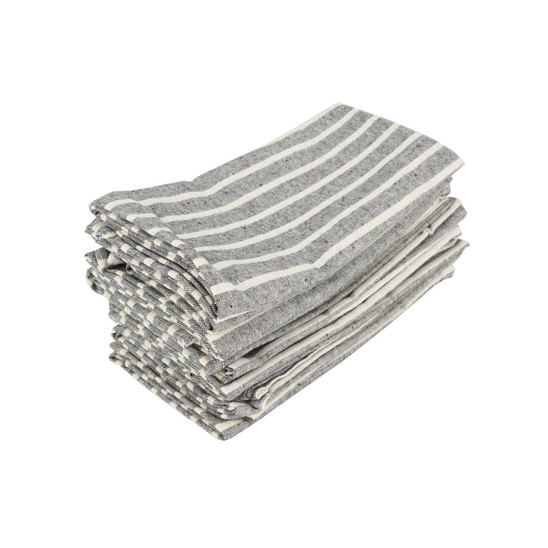 [Australia - AusPower] - INFEI Soft Broad Striped Linen Cotton Dinner Cloth Napkins - Set of 12 (17 x 17 inches) - for Events & Home Use (Black) Black 