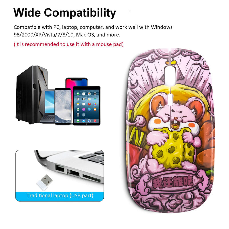 [Australia - AusPower] - CHUYI Wireless Rechargeable Quiet Mouse Cute Bear Pattern Portable Travel Mute Mouse 1600 DPI Novelty Optical Silent Cordless Office Mice for Computer Laptop PC Gift (Pink) Pink 