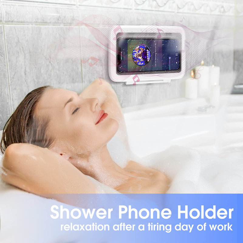 [Australia - AusPower] - Shower Phone Holder Waterproof 480° Rotation Shower Phone Case HD Touch Screen Wall Mount up to 6.8inch for iPhone 11 12 Pro XR XS MAX Samsung Galaxy S21,Pearl White Pearl White 