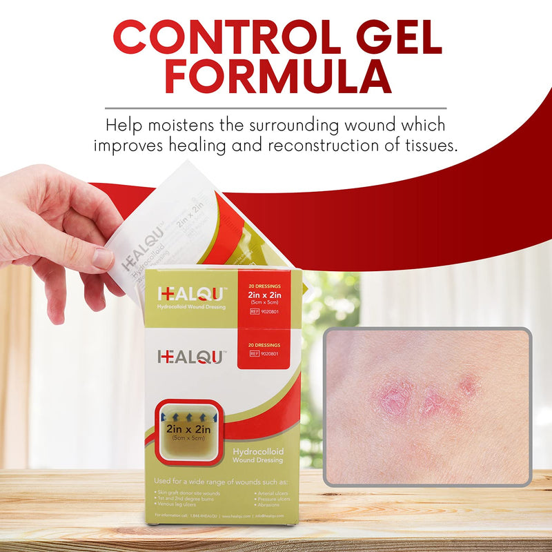 [Australia - AusPower] - Healqu Hydrocolloid Wound Dressing - 6x6" Thin - Box of 10 Large Bandages - Sterilized Bordered Hydrocolloid Patches for Bed Sores, Abrasions, and More - Waterproof and Absorbent with Protective 