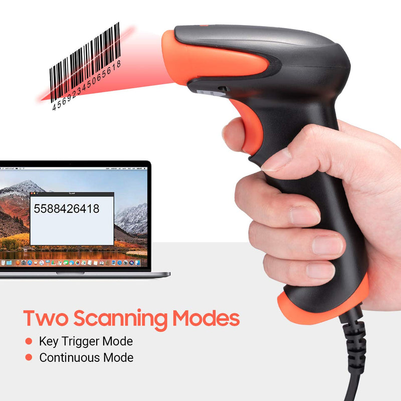 [Australia - AusPower] - Tera Laser Barcode Scanner 1D Wired Bar Code Scanner Handheld Barcode Reader Plug and Play Model 3106-2 Orange 