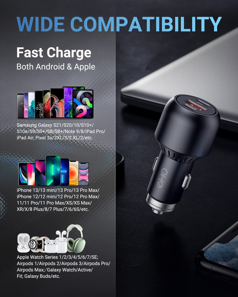 [Australia - AusPower] - USB C Car Charger for Samsung Galaxy S22/S22 Ultra/S22+, EHO 95W PD3.0 PPS 45W 25W Super Fast Charging Dual USB C Car Charger QC3.0 30W Cigarette Lighter Adapter for Laptops, Tablets, iPhone, MacBook Black 