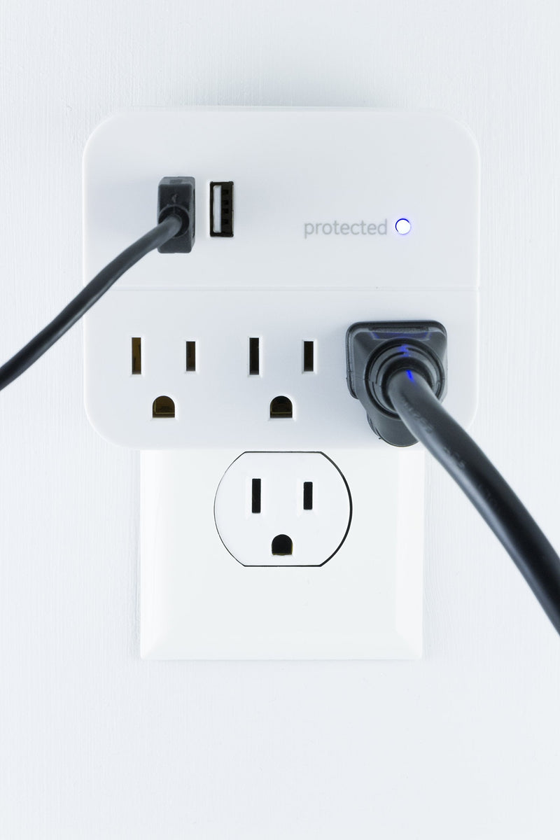 [Australia - AusPower] - GE 6-Outlet Surge Protector, 4 Ft Extension Cord, Power Strip, 800 Joules & 3-Outlet Extender Sur Protector with 2 USB Ports, Charging Station, Wall Tap, Protected Indicator Light White 1 Pack Power Strip + 3-Outlet Extender Sur Protector 