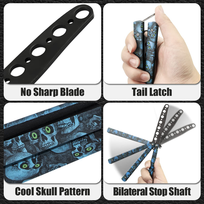 [Australia - AusPower] - AIFUSI Practice Finger Training Tool, Unsharpened Folding Cool Skull Metal Steel Balisong Trainer for Practicing Flipping Tricks, Safe for Beginner Kids Men CSGO 