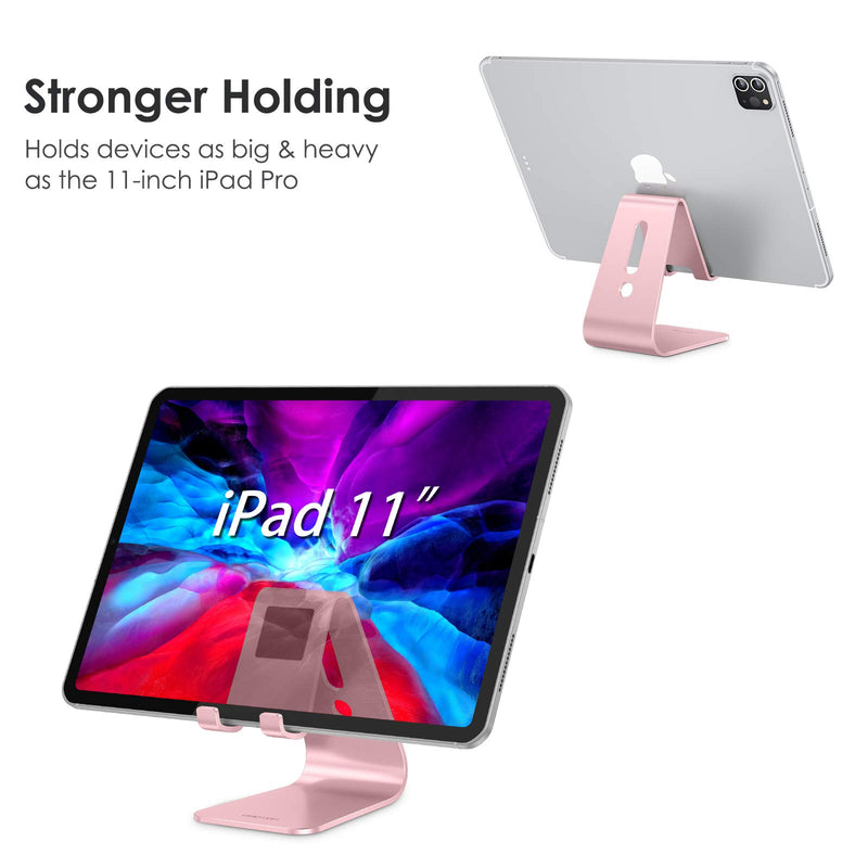 [Australia - AusPower] - Upgraded Aluminum Cell Phone Stand, OMOTON C1 Durable Cellphone Dock with Protective Pads, Smart Stand Designed for iPhone 11 Pro Max XR XS 8 Plus 7 SE, iPad Mini, Android Phones, Rose Gold 