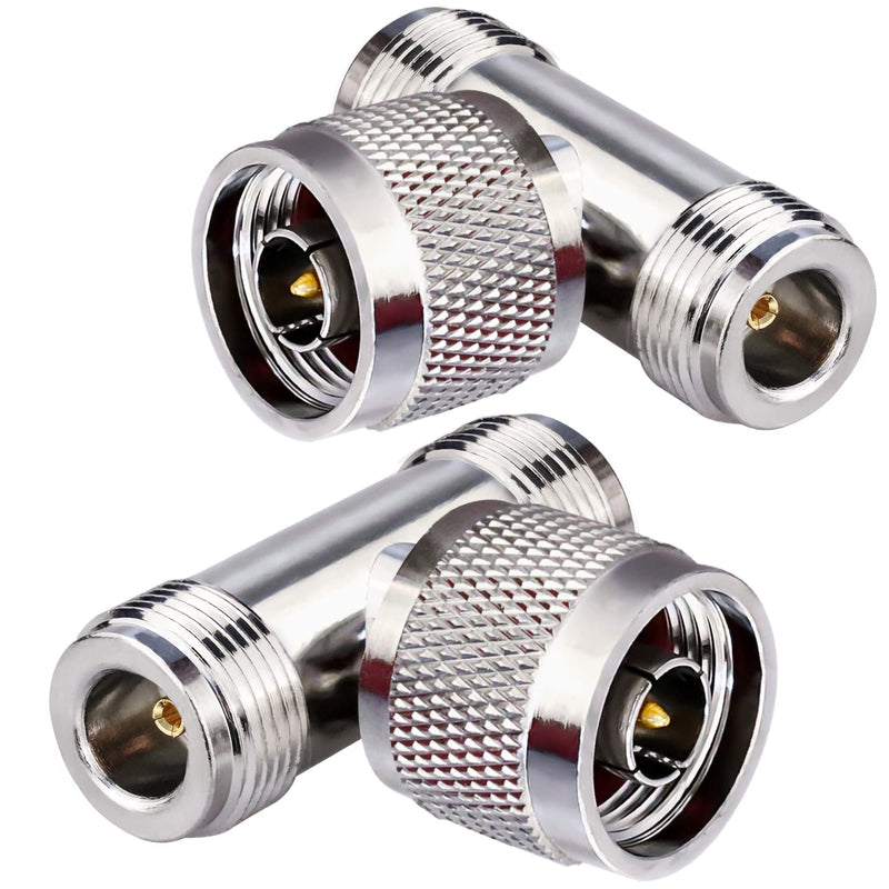 [Australia - AusPower] - TUOLNK 2 Pack N-Type Male to Dual 2 N-Type Female Triple Tee Connector N Type Coax Adapter T Shape 3-Way Splitter for Extension Cable T Type Triple 