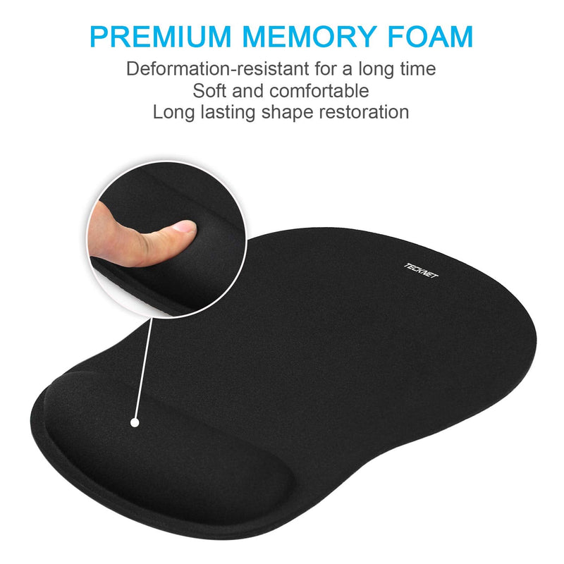[Australia - AusPower] - TECKNET Ergonomic Gaming Office Mouse Pad Mat Mousepad with Rest Wrist Support - Non-Slip Rubber Base - Special-Textured Surface (Black) Black 