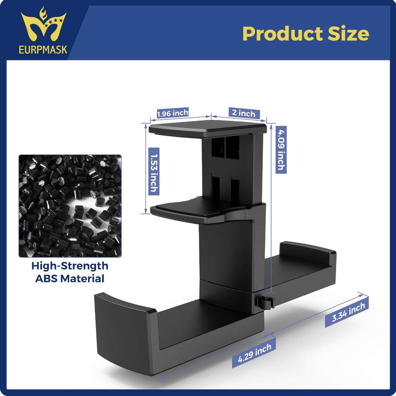 [Australia - AusPower] - PC Gaming Headphone Stand, Dual Headset Hanger Hook Holder with Adjustable & Rotating Arm Clamp , Under Desk Design , Universal Fit , Built in Cable Clip Organizer EURPMASK Black 