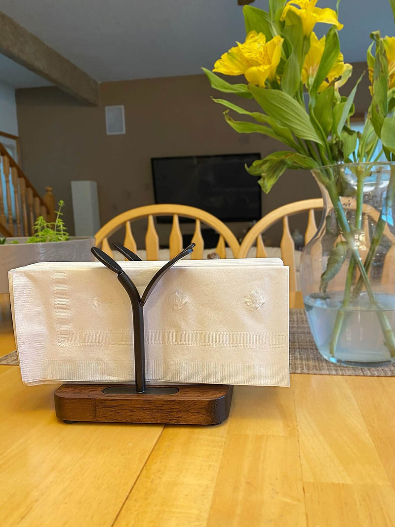 [Australia - AusPower] - Leaf Napkin Holder, Wooden Napkin Holder for Tables, Freestanding Tissue Dispenser for Kitchen Countertop, Dining, Picnic Table, Indoor & Outdoor Use, Home Decor, Modern, Sturdy, Easy Assembly, Black 