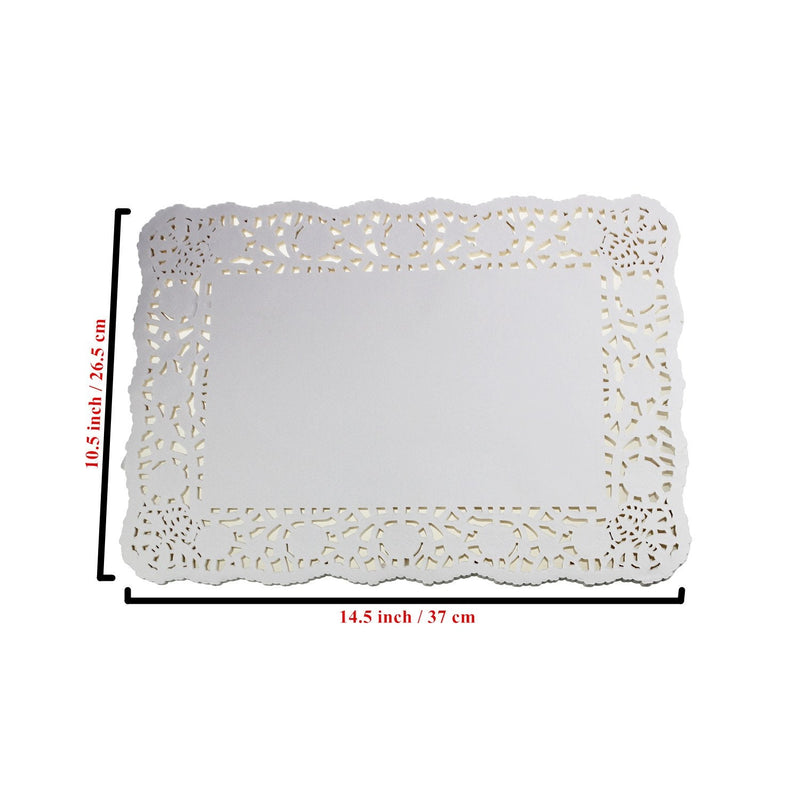 [Australia - AusPower] - LJY 100 Pieces White Lace Rectangle Paper Doilies Cake Packaging Pads Wedding Tableware Decoration (10.5" x 14.5") 10.5" x 14.5" 