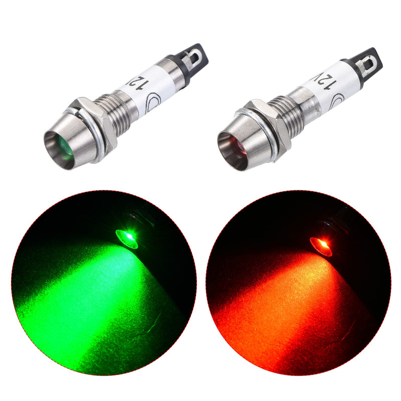 [Australia - AusPower] - MECCANIXITY Indicator LED Light DC 12V 8mm Panel Mount Metal Shell Signal Lamp, 6Pcs Red 4Pcs Green 