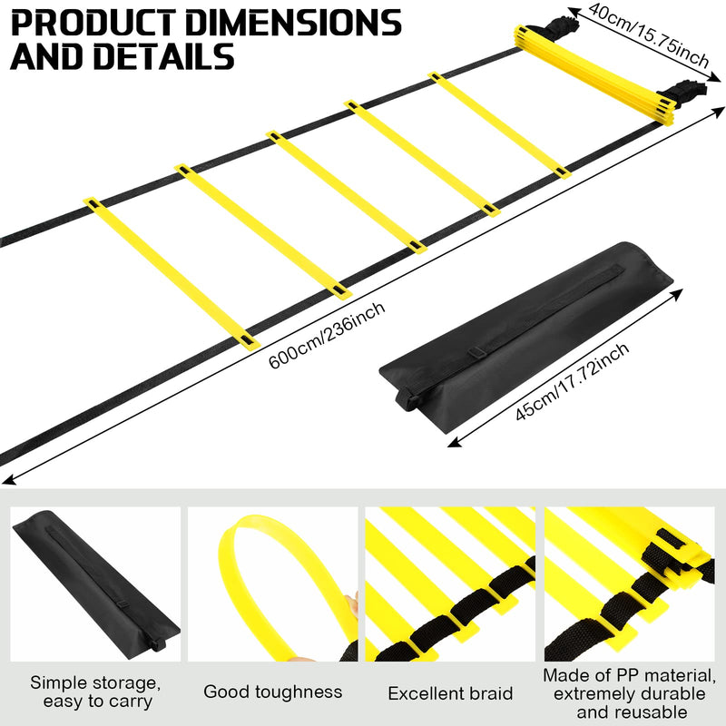 [Australia - AusPower] - Sosation 2 Pieces Agility Ladder 20 Feet Adjustable Rungs Speed Training Exercise Ladders with Carry Bag for Kids and Adults Soccer Football Boxing Footwork Sports Speed Agility Training 