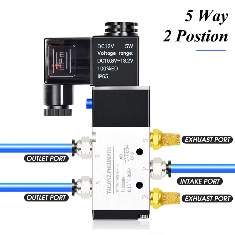 [Australia - AusPower] - TAILONZ PNEUMATIC 1/4"NPT Solenoid Valve 4V210-08 12V/24V/110V/220V Single Coil Pilot-Operated Electric 2 Position 5 Way Connection Type DC12V 