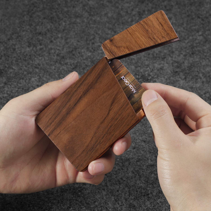 [Australia - AusPower] - MaxGear Business Card Holder Wood Business Card Holders, Business Card Case Name Card Holder for Men Pocket Card Holder with Magnetic Closure, Walnut Beech 2.68" x 4.25" 