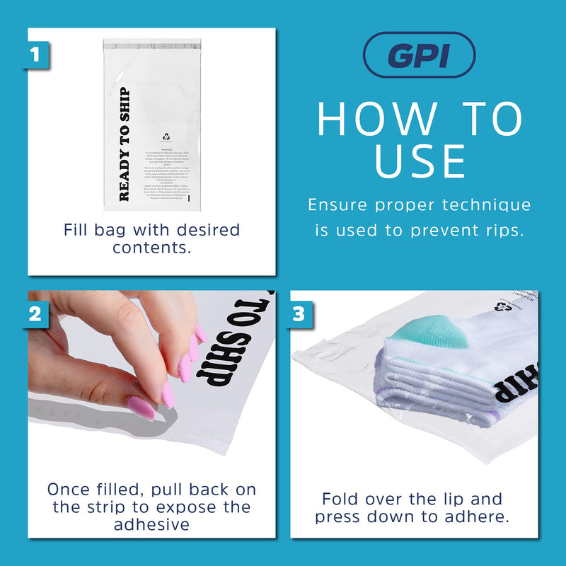 [Australia - AusPower] - GPI - Pack of 100 8" x 10", Clear SELF Seal Poly Bags - 1.5 mil Polybags with Permanent Adhesive Strip & Suffocation Warning for Packaging T Shirts & Clothing. Perfect for Shipping Supplies with FBA 