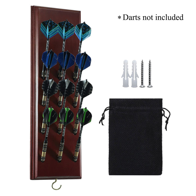 [Australia - AusPower] - Darts Caddy Wall Mounted Darts Holder/Stand/with Metal Hook, Accessory Storage Bag, Displays 12 Set of Steel/Soft Tip Darts Cherry Finished 