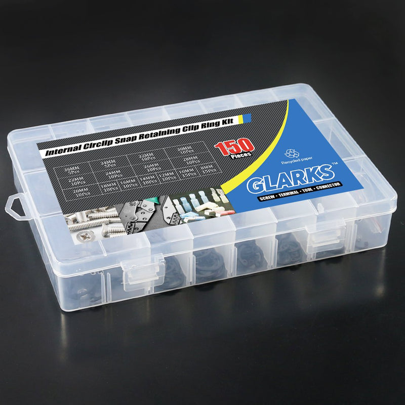 [Australia - AusPower] - Glarks 150-Pieces 15 Size Metric Alloy Steel Internal Circlips Snap Retaining Ring Assortment Kit 