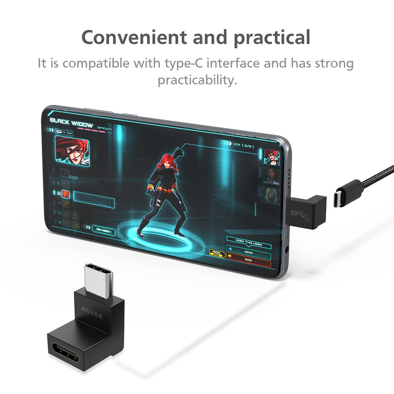 [Australia - AusPower] - AGVEE [ 4 Pack] 90 Degree Right Angled USB-C Male to USB-C Female Adapter (Type-C 3.2 Gen 2) Video 10G Data Converter, Black 