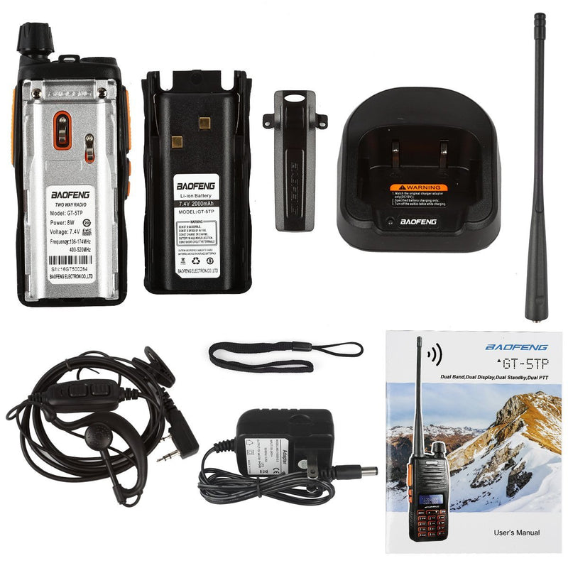 [Australia - AusPower] - BAOFENG GT-5TP 8W/4W/1W Tri-Power Dual Band Radio 144-148MHz 420-450MHz Handheld Two Way Radio Walkie Talkie with Earpiece + 2000mAh Battery + Dual PTT, Long Range for Adults Ham Radio 