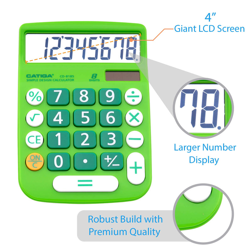 [Australia - AusPower] - CATIGA CD-8185 Office and Home Style Calculator - 8-Digit LCD Display - Suitable for Desk and On The Move use. (Green) Green 