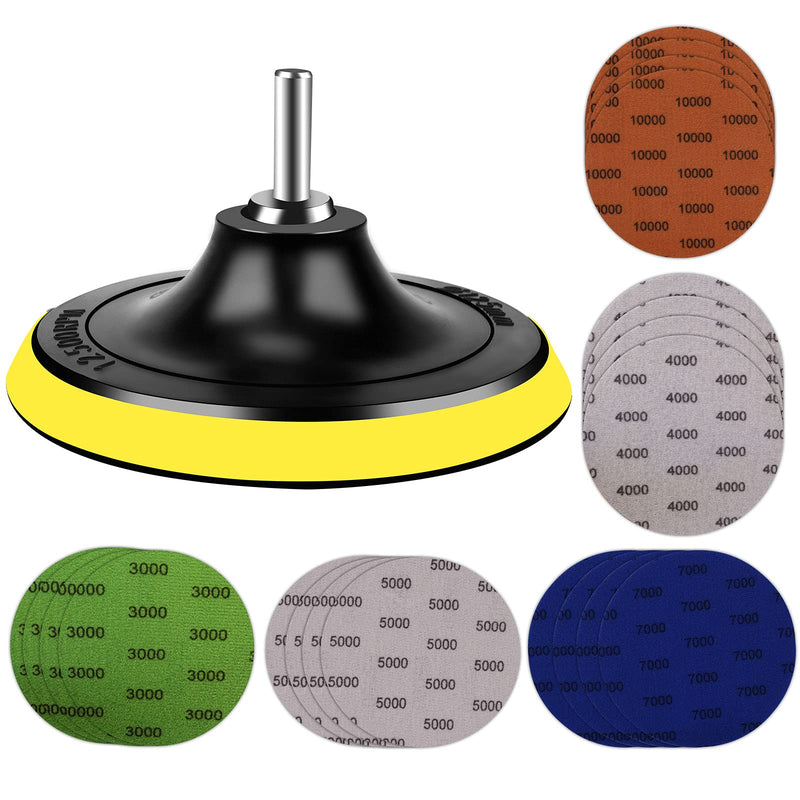 [Australia - AusPower] - Water Grit Sandpaper 3000/4000/5000/7000/10000 and 5-inch Backing Pad Set, Wet Dry Electric Hook &Loop Sanding Disc with Pad, Grinding Abrasive Paper and Orbital Sander Polisher 