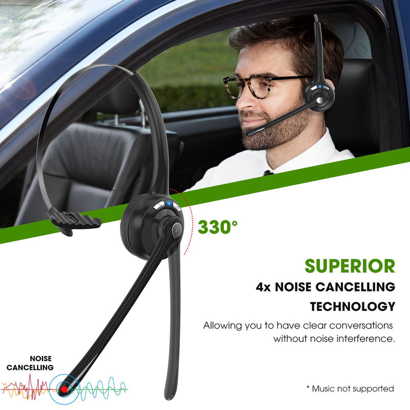 [Australia - AusPower] - DIGITNOW Bluetooth Headset 5.0 with Microphone, Wireless Headphones with CVC 6.0 Noise Canceling Mic, Wireless Cell Phone Headset Mute Button for Trucker Laptop PC Home Office Call Center Skype 