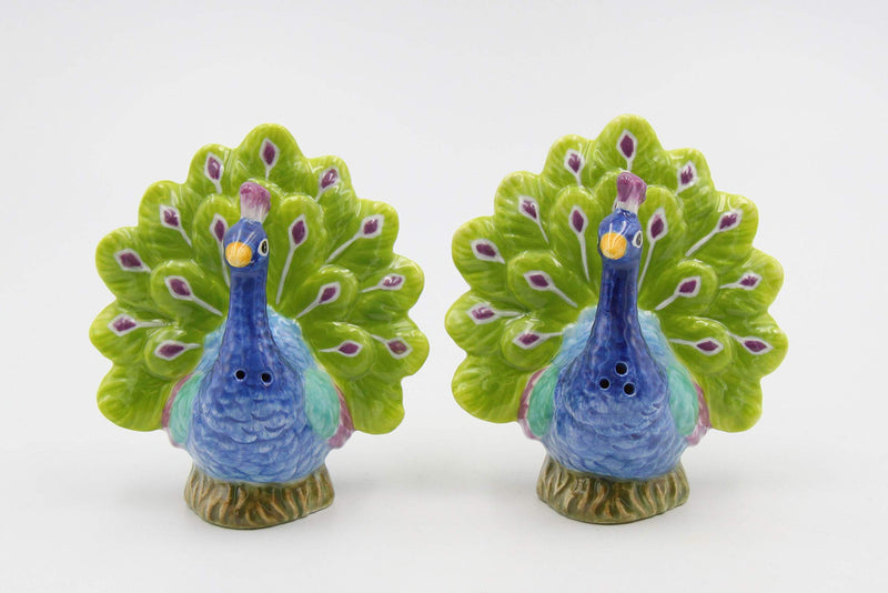 [Australia - AusPower] - Cosmos Gifts Fine Porcelain Exotic Peacock Salt & Pepper Shakers, 3-1/8" H Salt and Pepper Set, Multicolored 