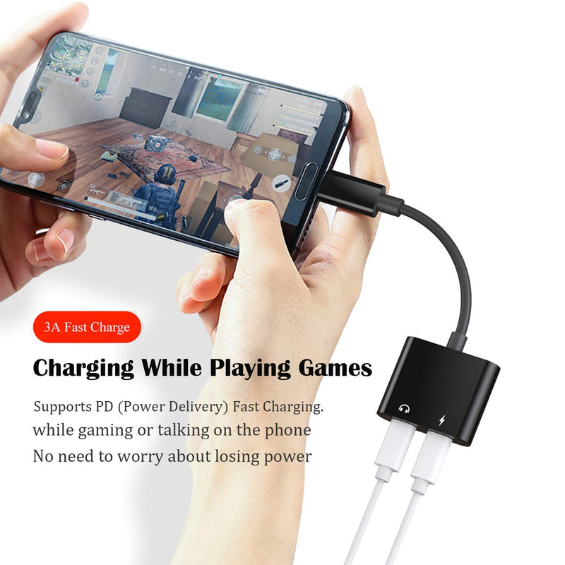 [Australia - AusPower] - USB C Splitter, Dual USB C Audio and Charger Adapter with PD 60W Fast Charging for Pixel 2/2 XL/3/3XL/4XL/5,Galaxy Note 20/ Note 20 Ultra/Note 10/10+/S20/S21/S22 Ultra, Essential Black 