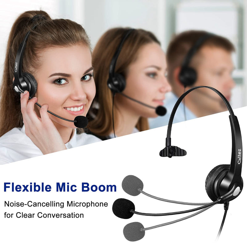 [Australia - AusPower] - Callez Phone Headset with Noise Cancelling Microphone, Office Telephone Headsets for Cordless DECT Phones with 2.5mm Headphones Jack Compatible with Panasonic KX-TGEA20 AT&T ML17929 Vtech RCA Uniden Black 