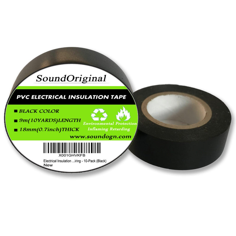 [Australia - AusPower] - Soundoriginal Black Electrical Tape 10 Pack 3/4-Inch by 30 Feet, Voltage Level 600V Dustproof, Adhesive for General Home Vehicle Auto Car Power Circuit Wiring Black 30Ft Black 